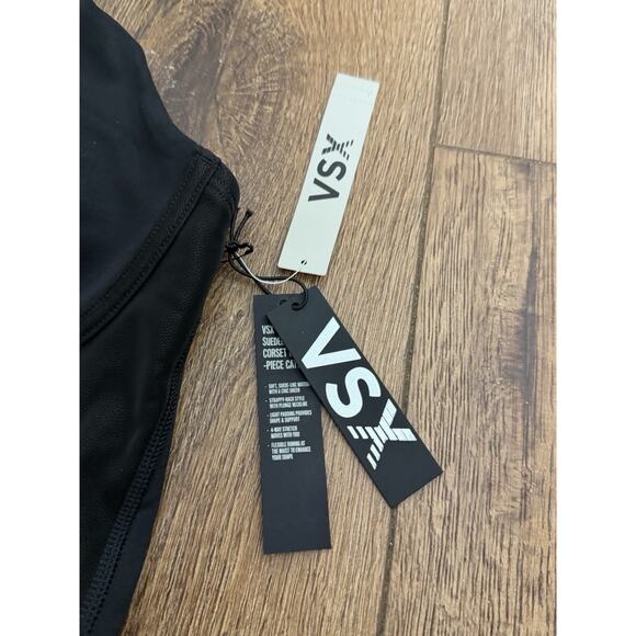 NEW Victoria's Secret VSX Suede Effect Corset Catsuit Bodysuit L Large Black - Picture 2 of 3